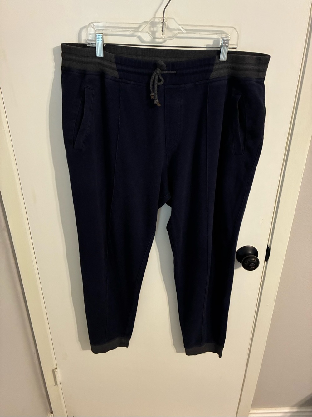Brunello Cucinelli Ribbed Waistband Navy and Grey Sweatpants